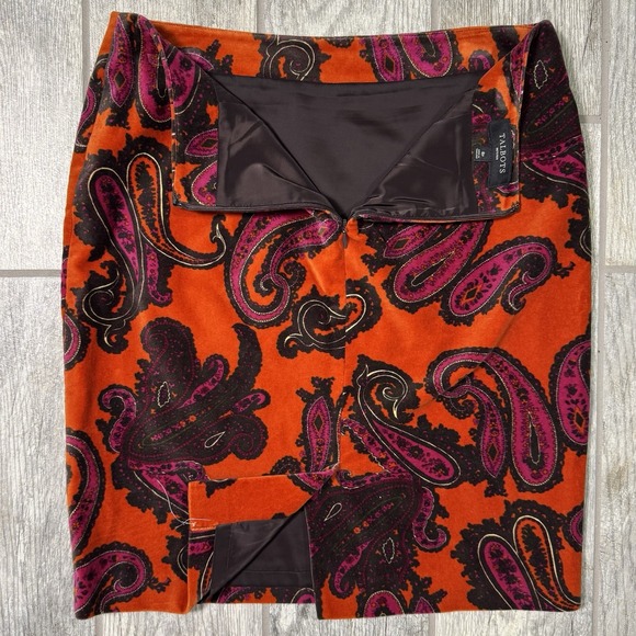 Talbots Velvet Skirt Sz 8P Orange Purple Paisley Pencil Skirt Academia Fairycore - Picture 4 of 9